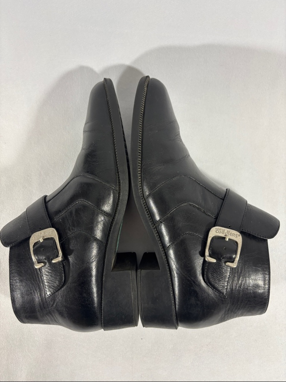 Black Leather Ankle Boots with Silver Buckle 8 1/2M ** - Picture 2 of 10